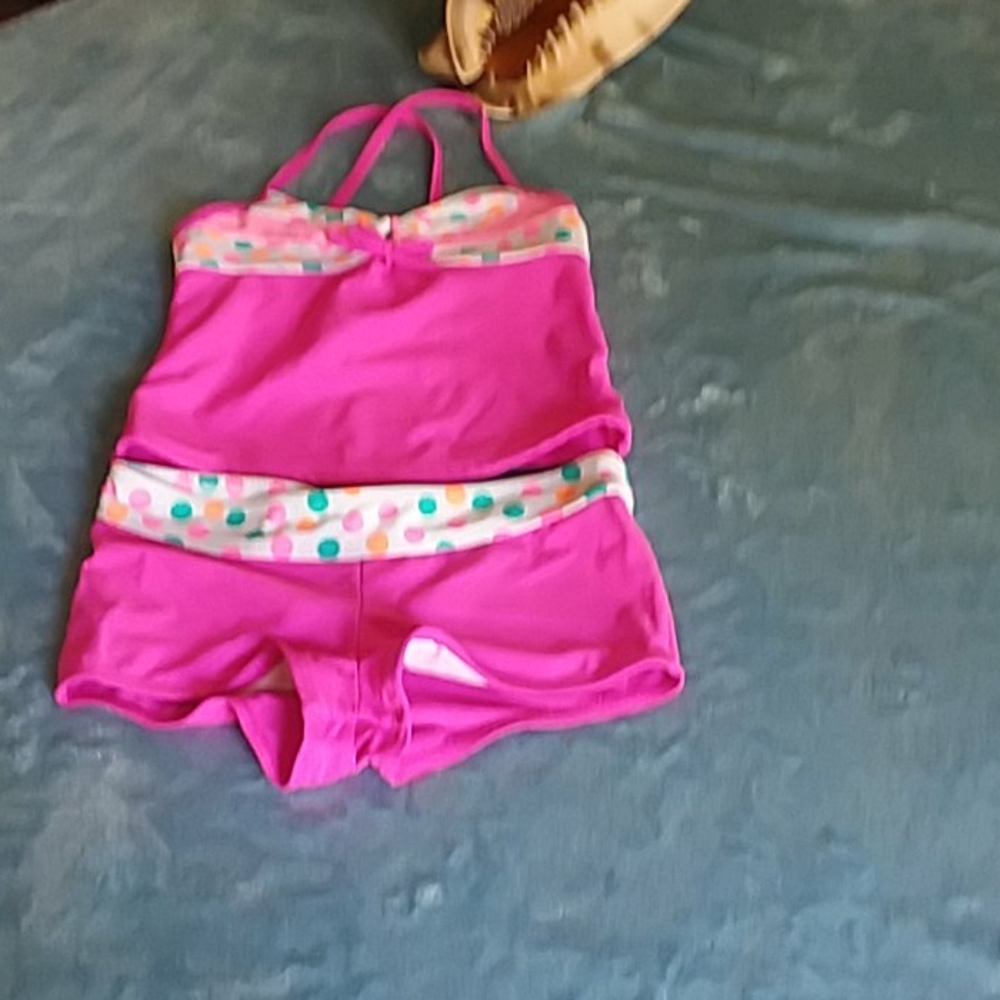 Girls Pink and White Tankini Swimsuit